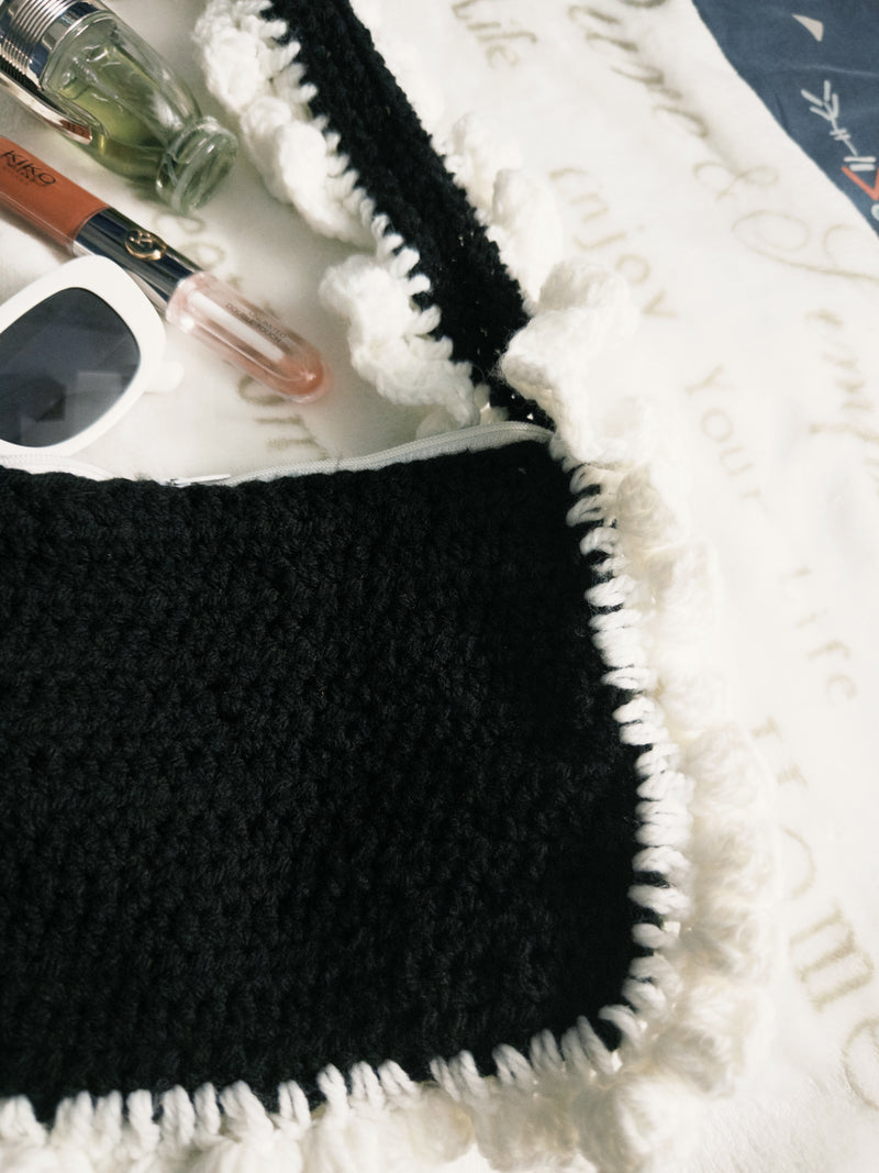 Midnight Cherry Crochet Shoulder Bag