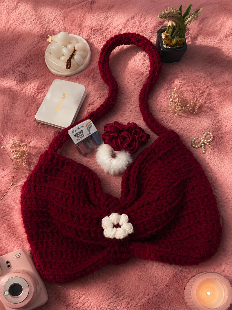 Cherry Blossom Crochet Shoulder Bag